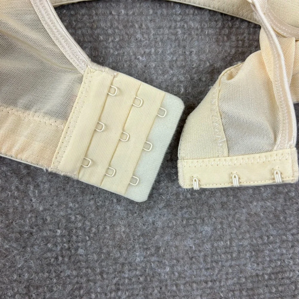 Breezies Lace Lightly Underwire Balconette‎ Bra Womens 34D Beige Nylon Stretch